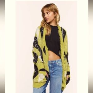 Fuzzy Argyle Cardigan